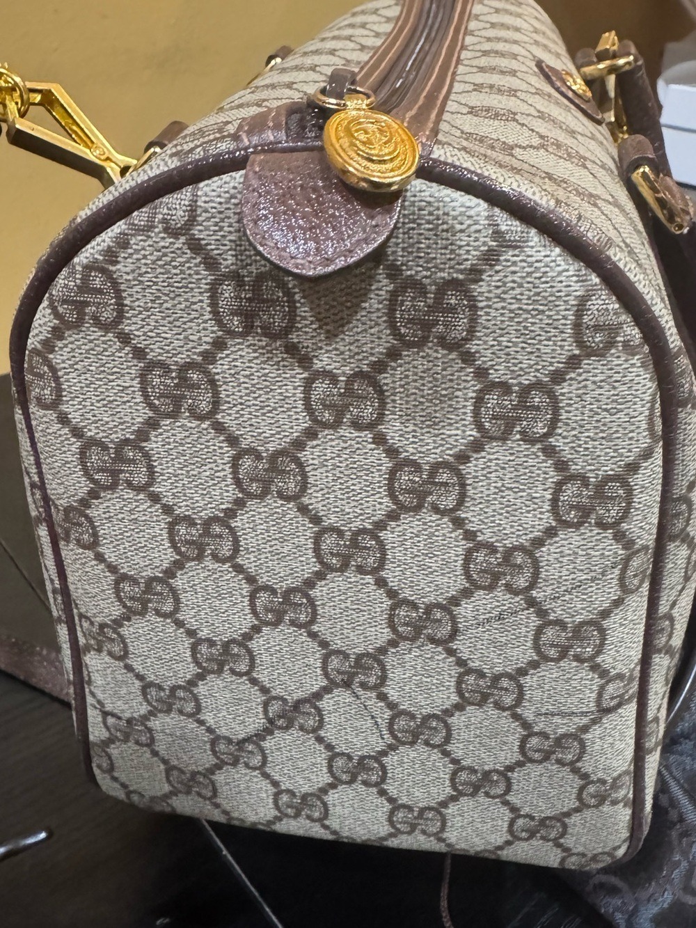 Gucci Beige GG Canvas & Leather Boston Satchel with Gold Hardware, Dust Bag - Picture 4 of 16
